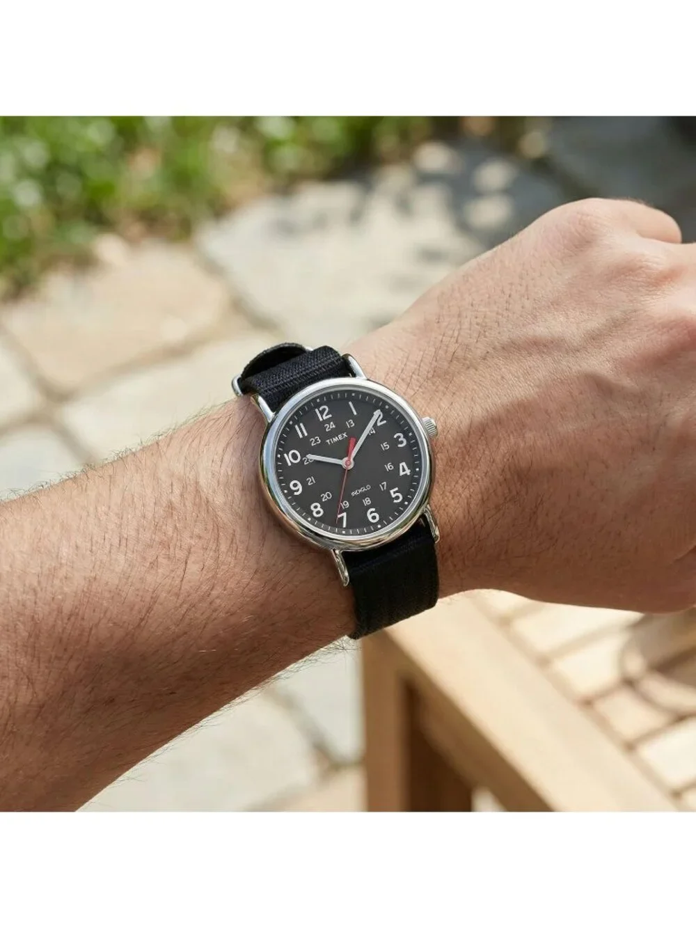 Unisex All Black Analog Quartz Nylon Fabric Slip Strap Adjustable Durable Watch